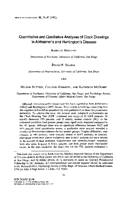 (PDF) Quantitative and qualitative analyses of clock drawings in ...