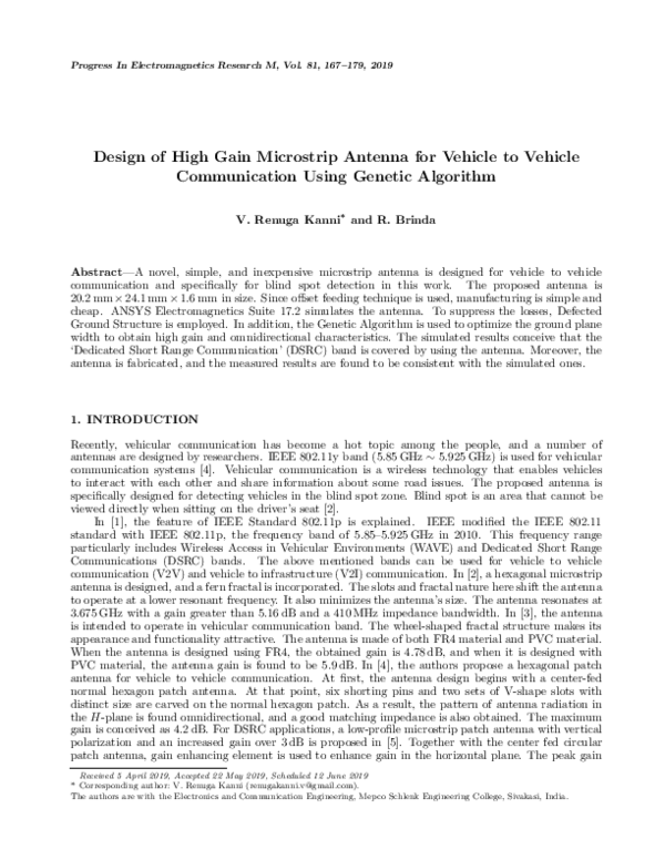 (PDF) Design of High Gain Microstrip Antenna for Vehicle to Vehicle ...
