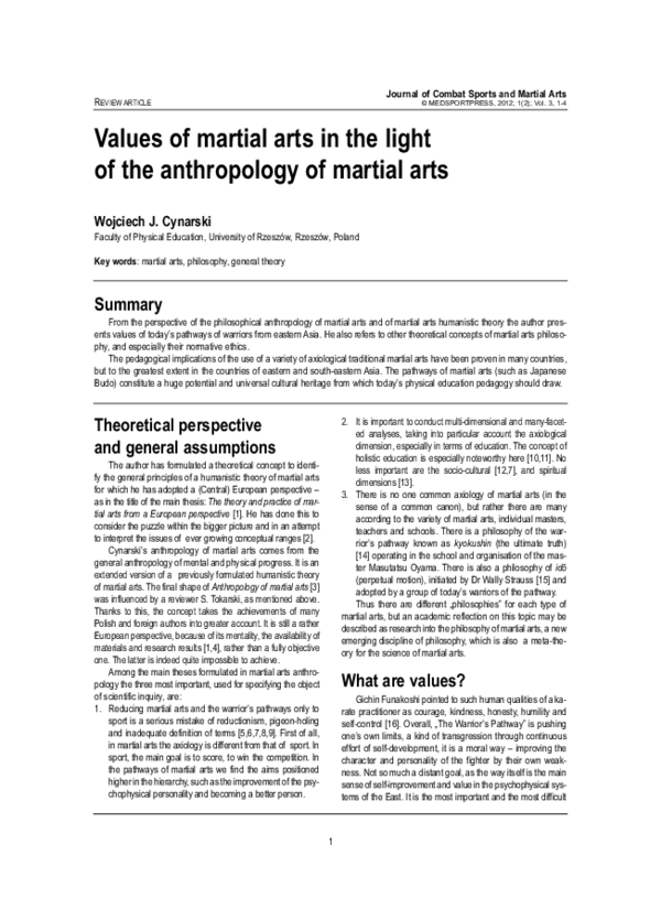 PDF) Values of martial arts in the light of the anthropology of 