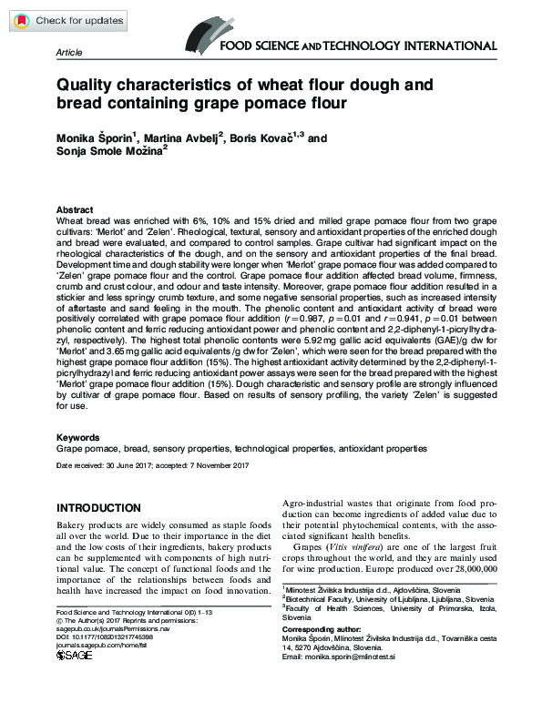(PDF) Quality characteristics of wheat flour dough and bread containing ...