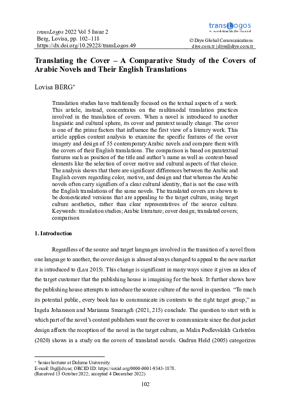 (PDF) Translating the Cover – A Comparative Study of the Covers of ...