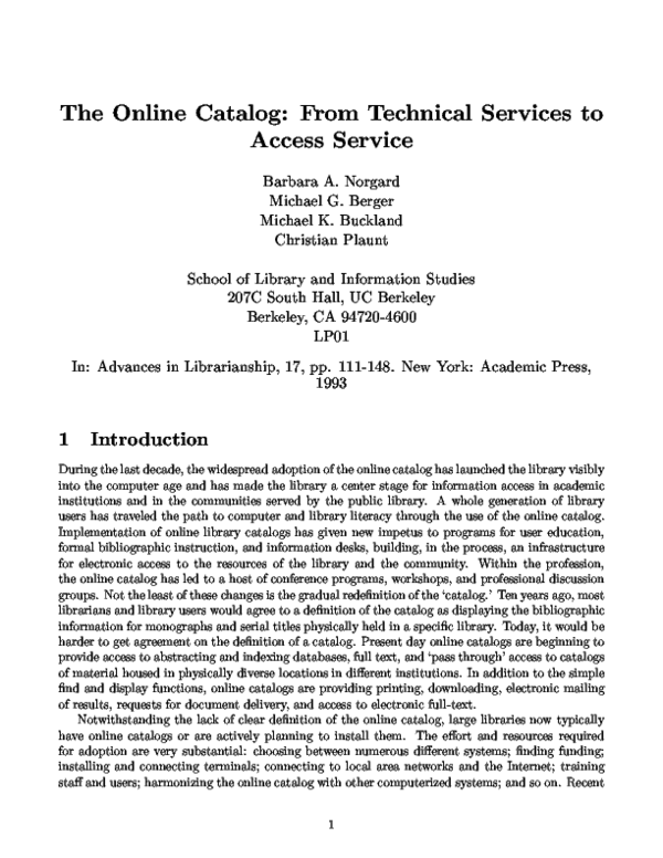 (PDF) The Online Catalog: From Technical Services to Access Service