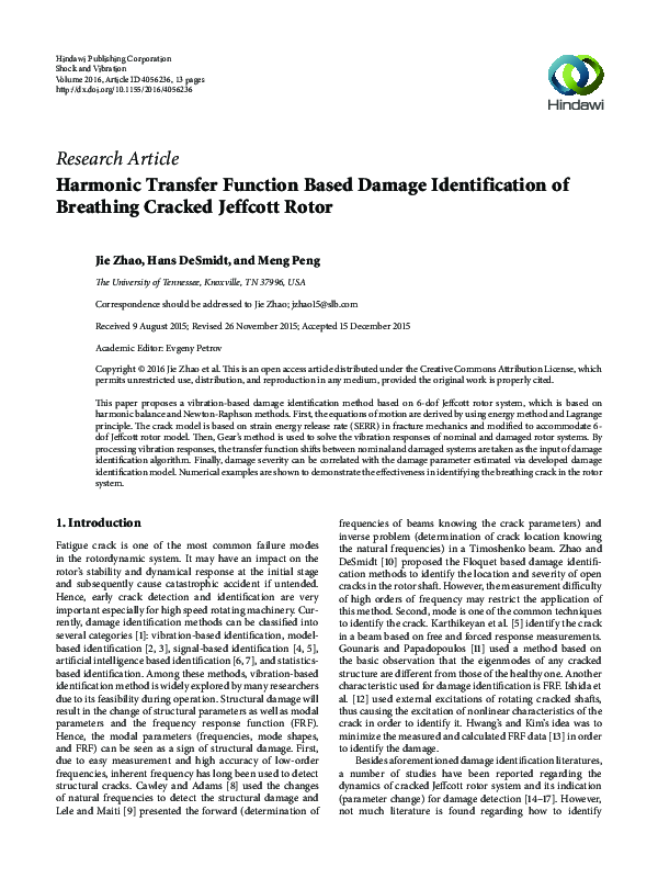 (PDF) Harmonic Transfer Function Based Damage Identification of ...