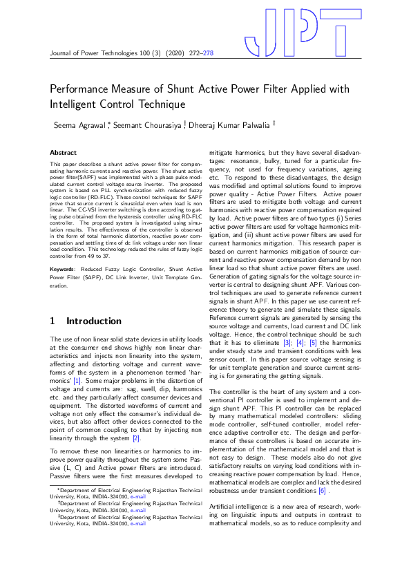 (PDF) Performance Measure of Shunt Active Power Filter Applied with ...