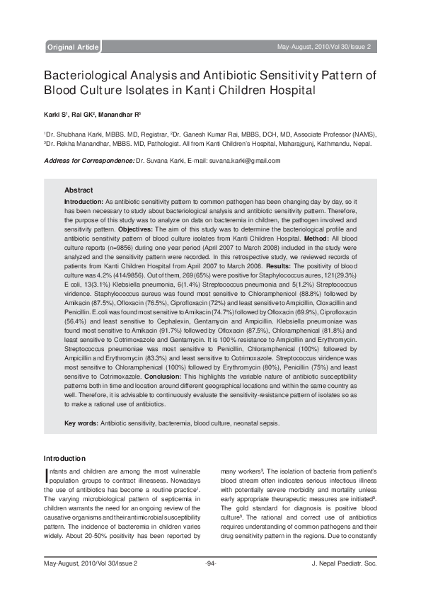(PDF) Bacteriological Analysis and Antibiotic Sensitivity Pattern of ...