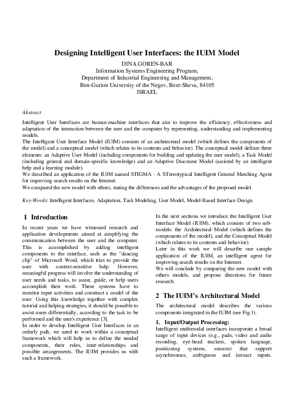 (PDF) Designing Intelligent User Interfaces : the IUIM Model