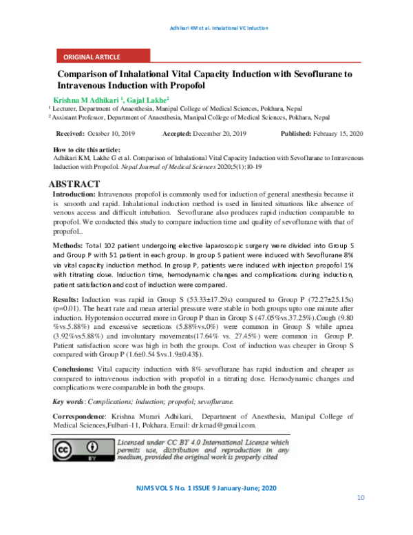 (PDF) Comparison of Inhalational Vital Capacity Induction with ...