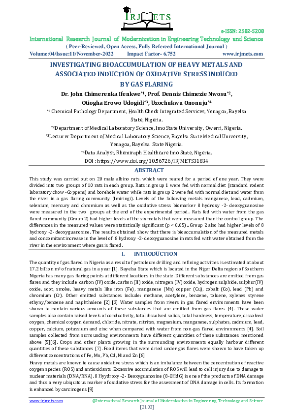 (PDF) Investigating Bioaccumulation of Heavy Metals and Associated ...