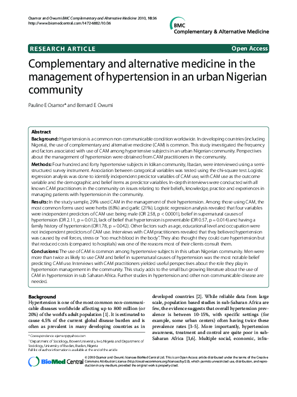 (PDF) Complementary and alternative medicine in the management of ...