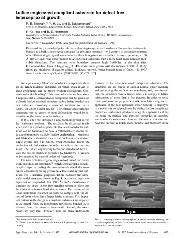 (PDF) Lattice engineered compliant substrate for defect-free ...