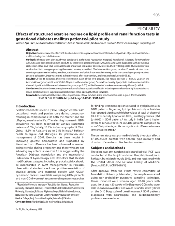 (PDF) Effects of structured exercise regime on lipid profile and renal ...