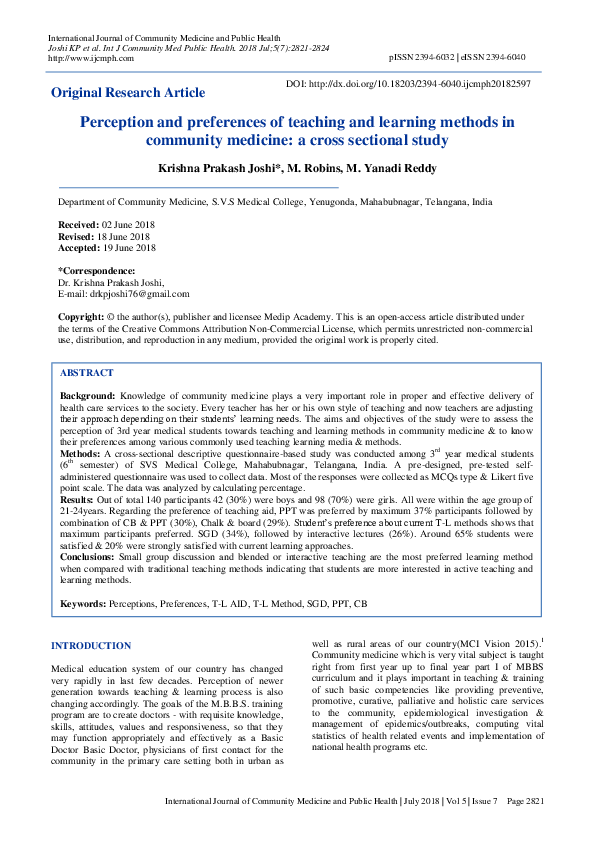 (PDF) Perception and preferences of teaching and learning methods in ...