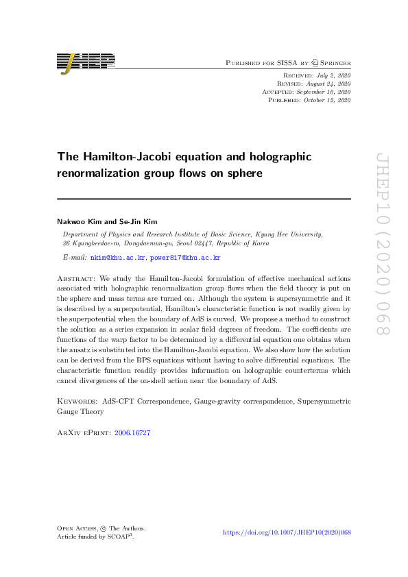 (PDF) The Hamilton-Jacobi equation and holographic renormalization ...