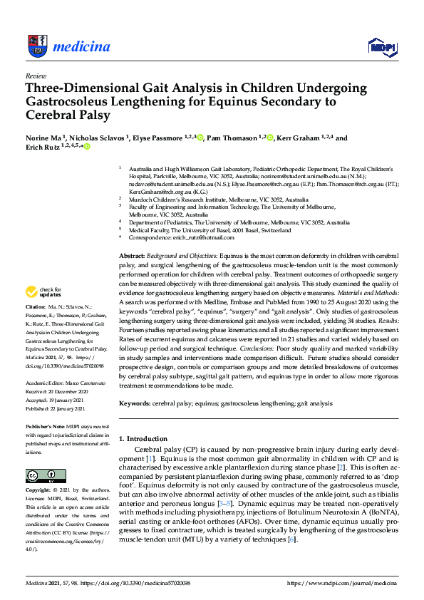 (PDF) Three-Dimensional Gait Analysis in Children Undergoing ...