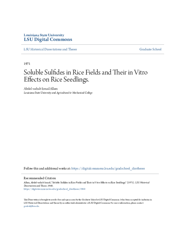 (PDF) Soluble Sulfides in Rice Fields and Their in Vitro Effects on ...