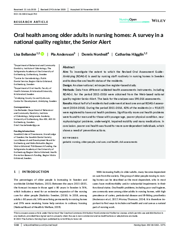 (PDF) Oral health among older adults in nursing homes: A survey in a ...