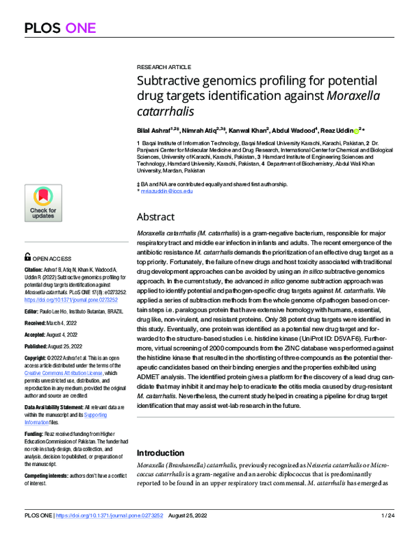 (PDF) Subtractive genomics profiling for potential drug targets ...
