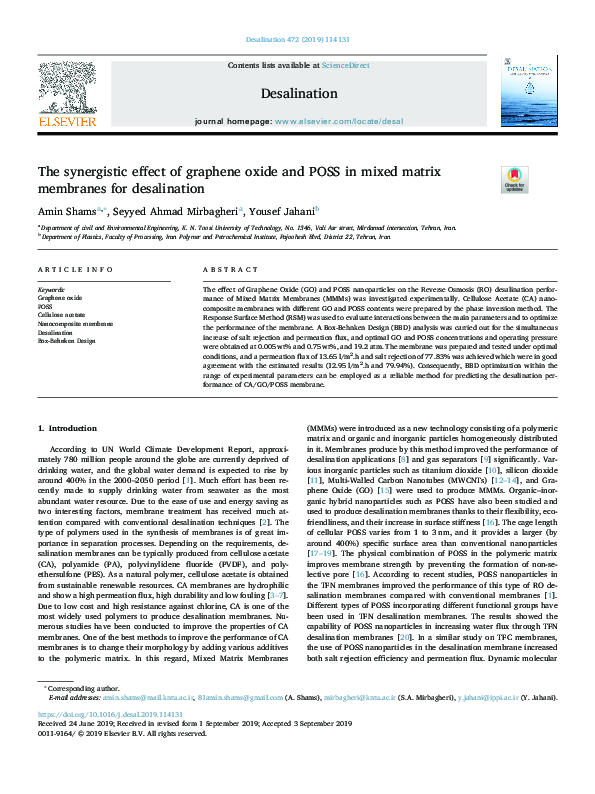 (PDF) The synergistic effect of graphene oxide and POSS in mixed matrix ...