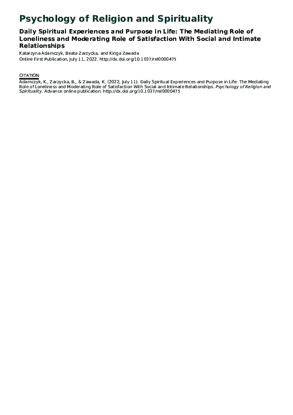 (PDF) Psychology of Religion and Spirituality Daily Spiritual ...