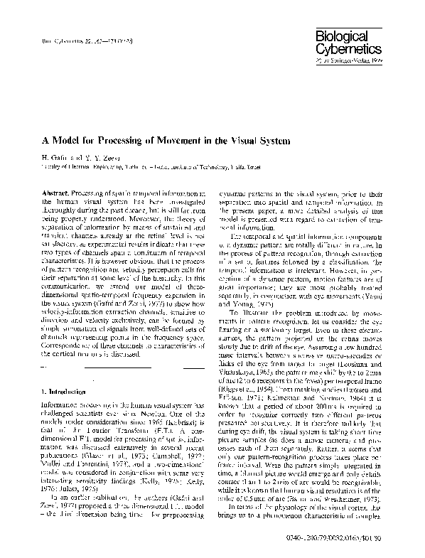 (PDF) A model for processing of movement in the visual system