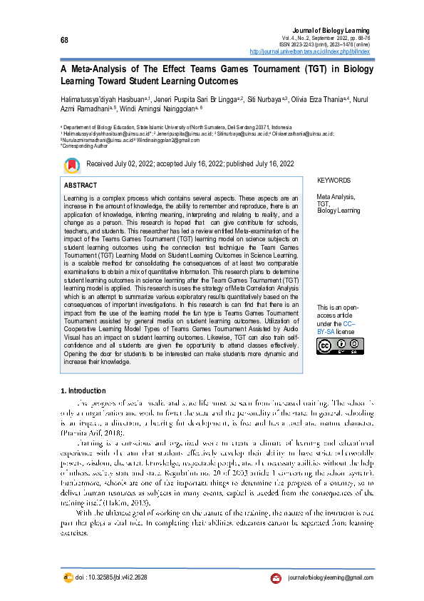 (PDF) A Meta-Analysis of The Effect Teams Games Tournament (TGT) in ...