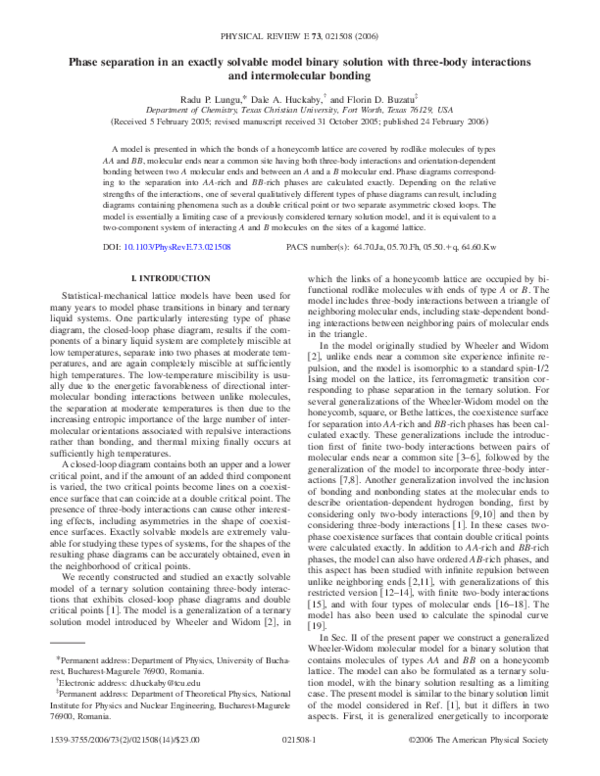 (PDF) Phase separation in an exactly solvable model binary solution ...