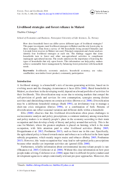 (PDF) Livelihood strategies and forest reliance in Malawi