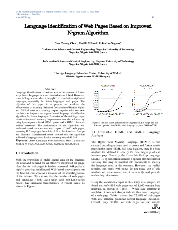 (PDF) Language Identification of Web Pages Based on Improved N-gram ...