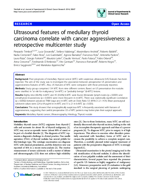 (PDF) Ultrasound features of medullary thyroid carcinoma correlate with ...