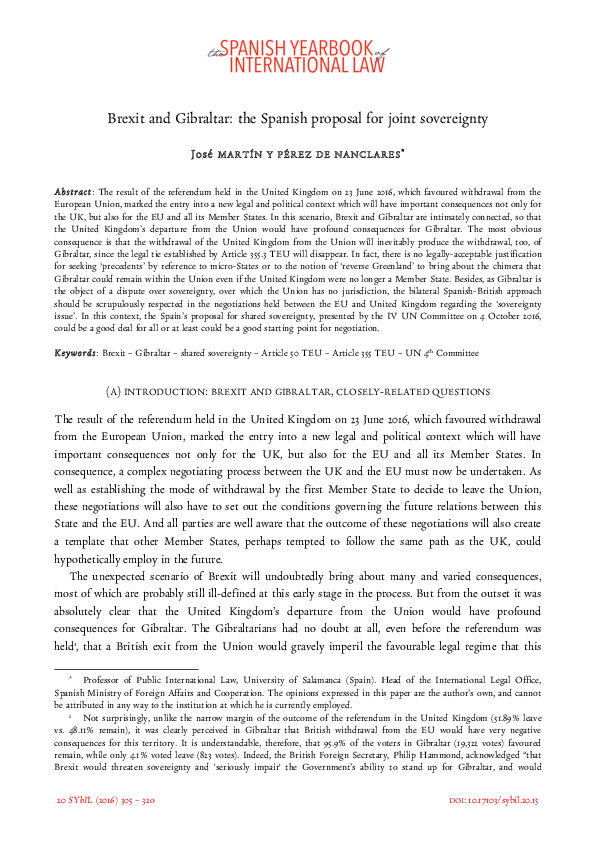 (PDF) Brexit and Gibraltar The Spanish Proposal for Joint Sovereignty
