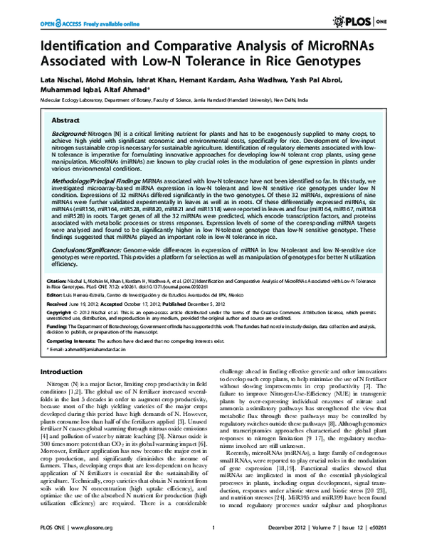(PDF) Identification and Comparative Analysis of MicroRNAs Associated ...