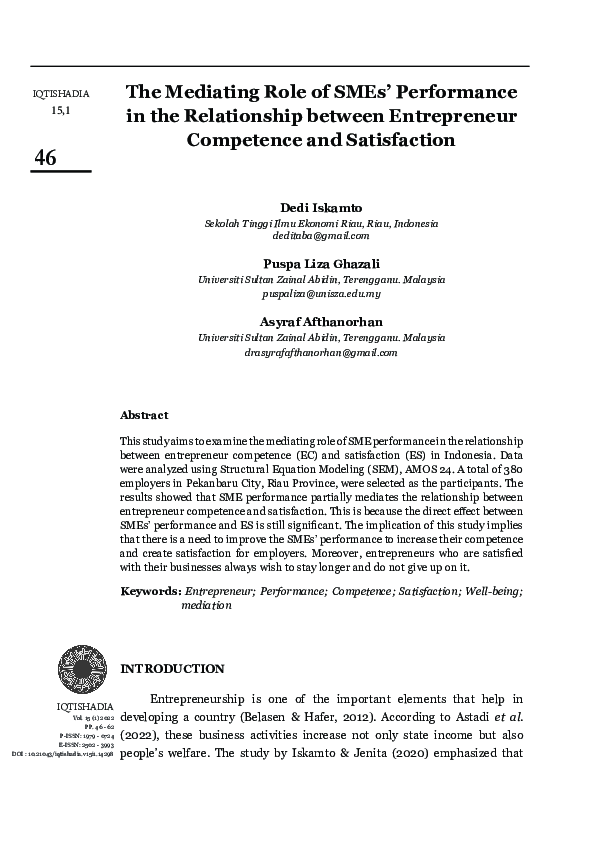 (PDF) The Mediating Role of SMEs' Performance in the Relationship ...