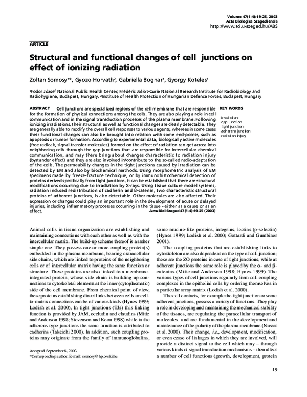 (PDF) Structural and functional changes of cell junctions on effect of ...