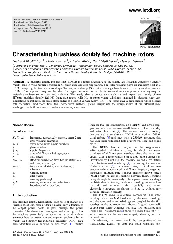 (PDF) Characterising brushless doubly fed machine rotors