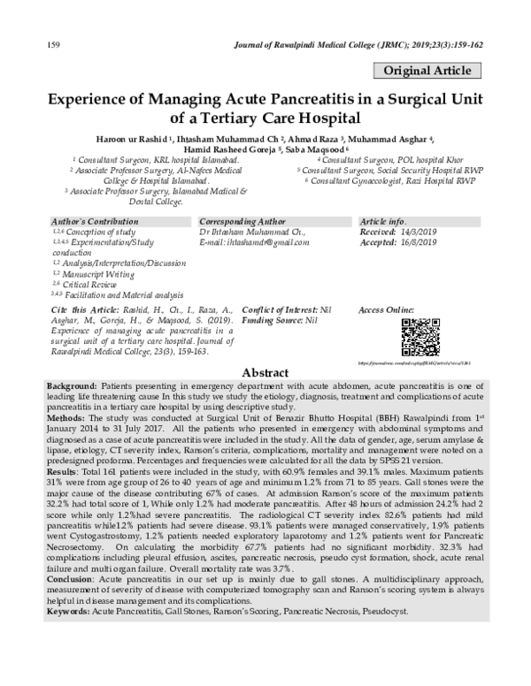 (PDF) Experience of managing acute pancreatitis in a surgical unit of a ...