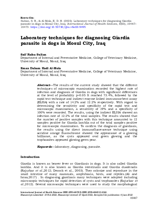 (PDF) Laboratory techniques for diagnosing Giardia parasite in dogs in ...