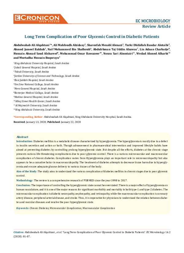 (PDF) Long Term Complication of Poor Glycemic Control in Diabetic Patients