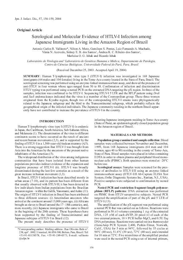 (PDF) Serological and molecular evidence of HTLV-I infection among ...