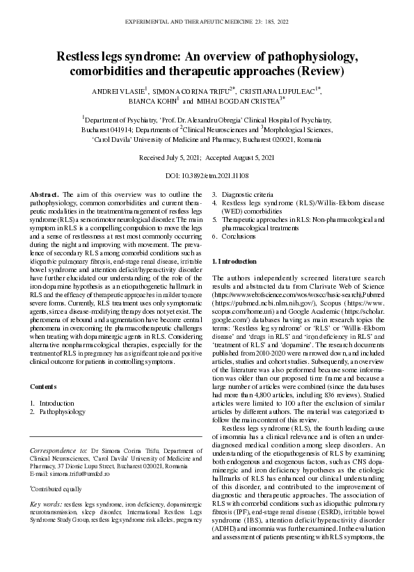 (PDF) Restless legs syndrome An overview of pathophysiology