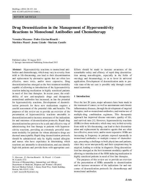 (PDF) Drug Desensitization in the Management of Hypersensitivity ...