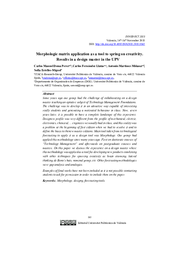 (PDF) Morphologic matrix application as a tool to spring on creativity ...