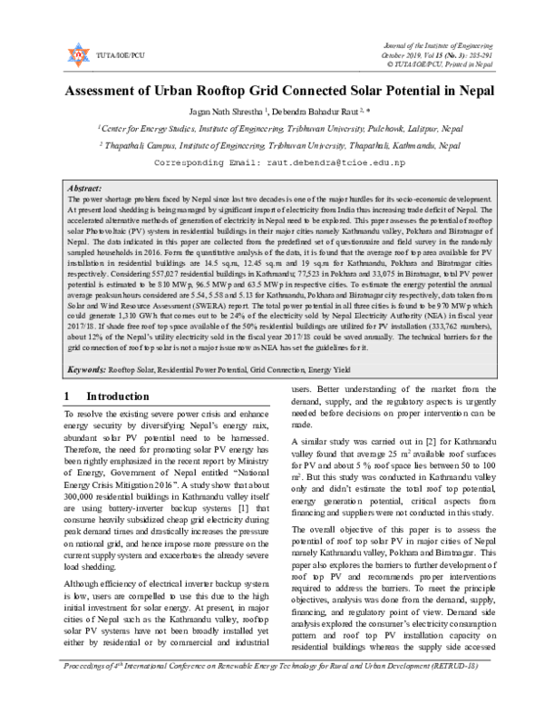 (PDF) Assessment of Urban Rooftop Grid Connected Solar Potential in Nepal