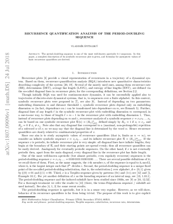 (PDF) Recurrence Quantification Analysis of the Period-Doubling Sequence