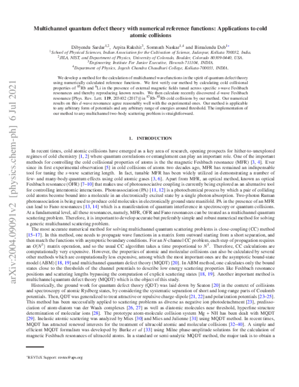 (PDF) Multichannel quantum defect theory with numerical reference ...