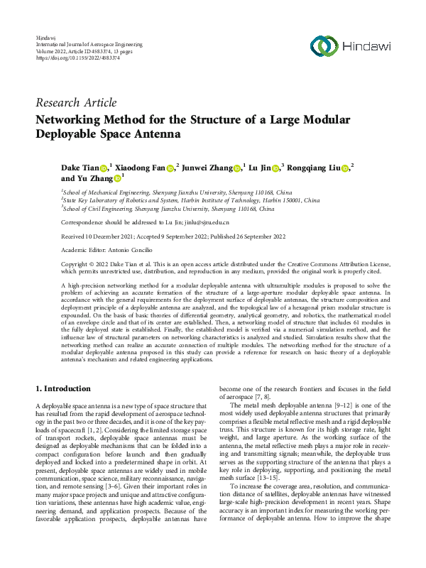 (PDF) Networking Method for the Structure of a Large Modular Deployable ...
