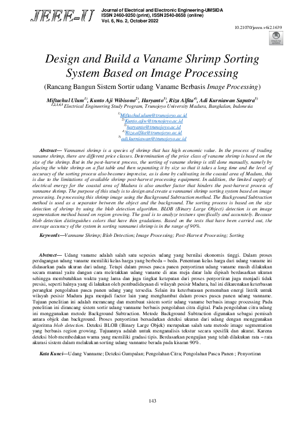 (PDF) Design and Build a Vaname Shrimp Sorting System Based on Image ...