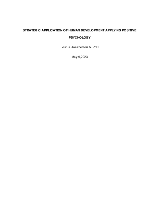 STRATEGIC APPLICATION OF HUMAN DEVELOPMENT APPLYING POSITIVE PSYCHOLOGY
