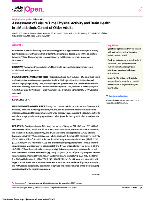 (PDF) Assessment of Leisure Time Physical Activity and Brain Health in ...