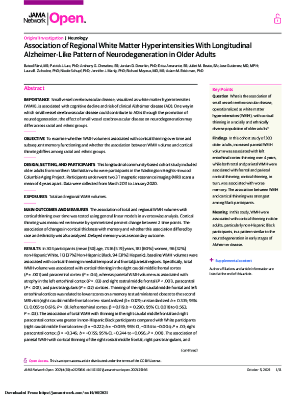 (PDF) Association of Regional White Matter Hyperintensities With ...