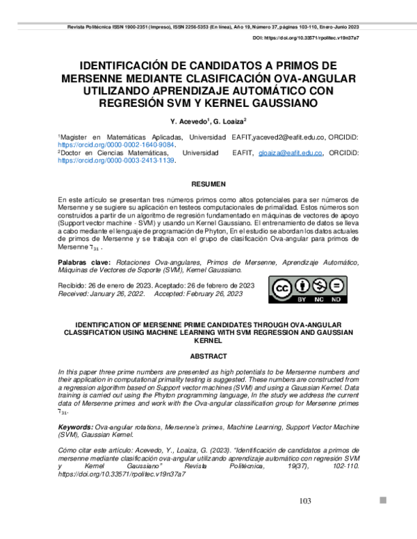 (PDF) IDENTIFICACIÓN DE CANDIDATOS A PRIMOS DE MERSENNE MEDIANTE ...